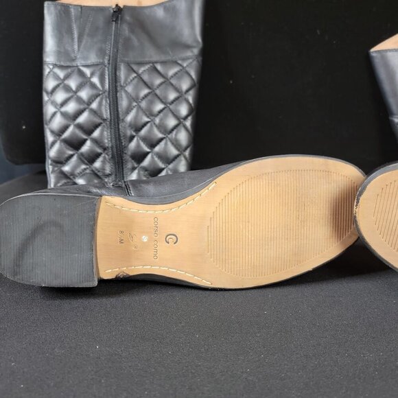 Corso Como Black Quilted Leather Knee-High Boots 8.5M - Picture 9 of 14